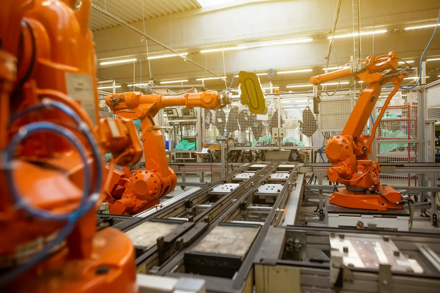 Automated production line with industrial robots